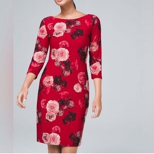 WHBM 4-way reversible red floral dress with 3/4th sleeves